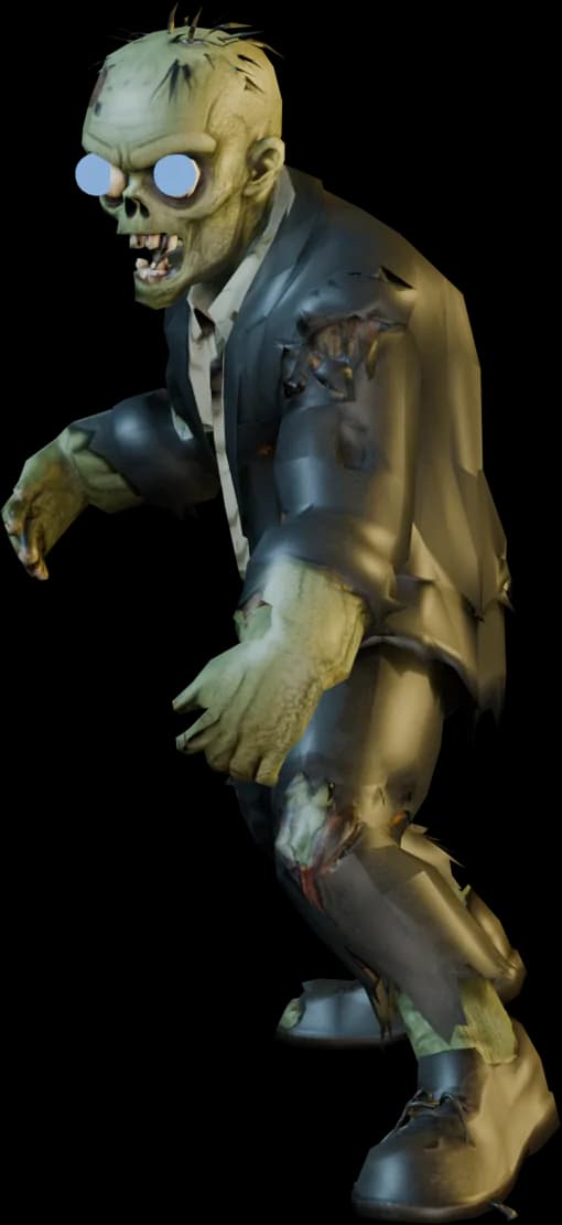 The Chairman, a special-round boss in Damn, Zombies, at one and a half times scale with its moon-blue eyes lit.