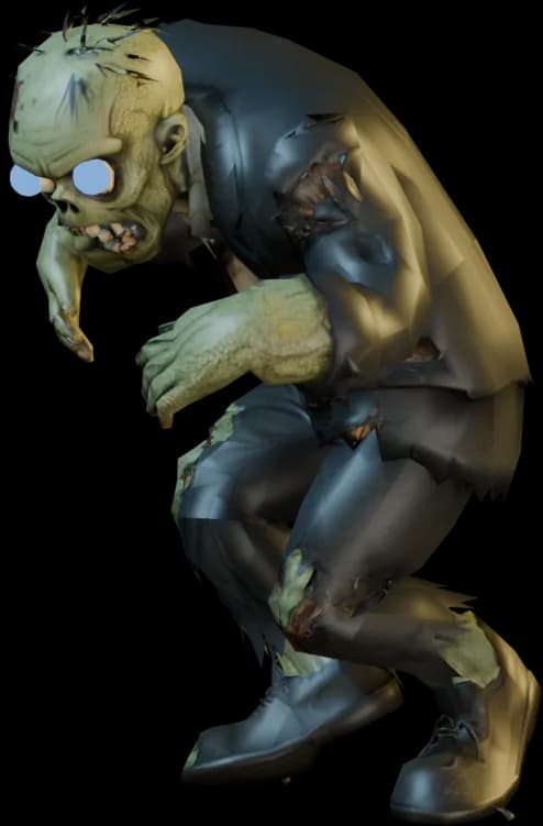 The Executive (boss), a special-round boss in Damn, Zombies, at one and a half times scale with its moon-blue eyes lit.