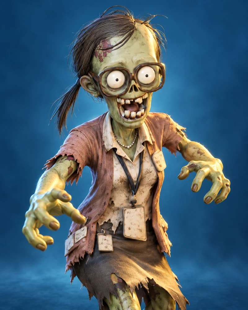 Promotional portrait of HR, the people & culture zombie in Damn, Zombies.
