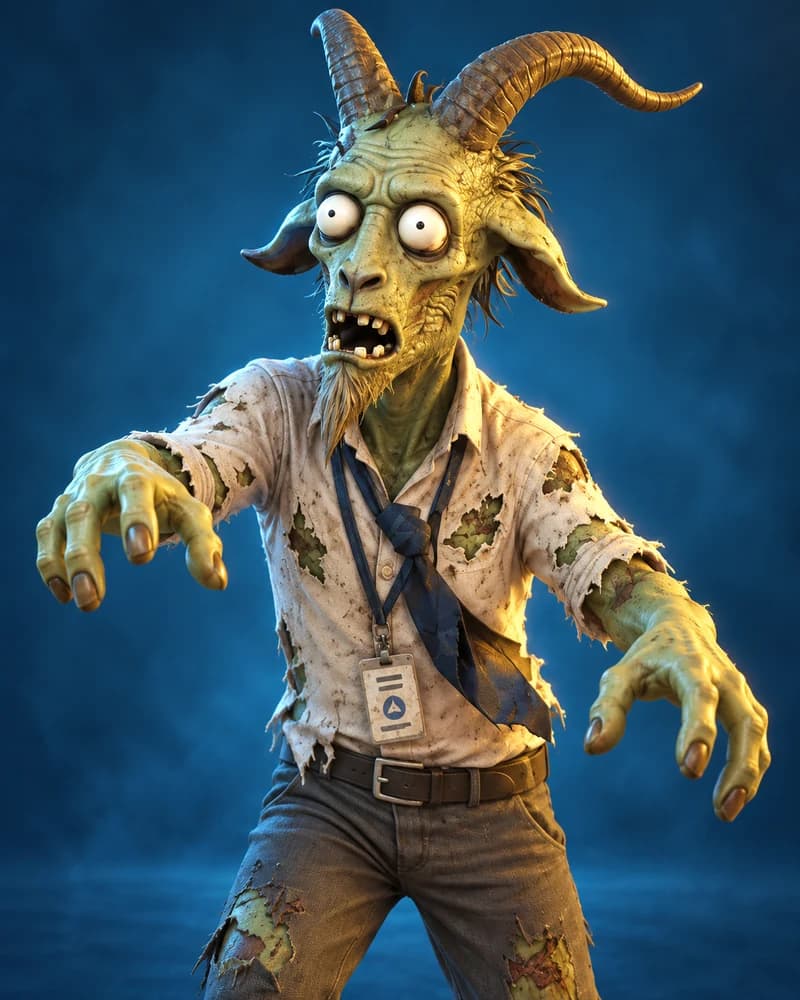 Promotional portrait of The Scapegoat, the nothing rolls one zombie in Damn, Zombies.