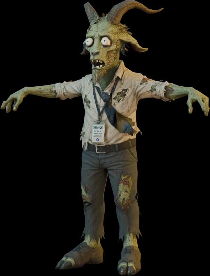 The Scapegoat: a nothing rolls one zombie from Damn, Zombies, mid-stride in torn office clothing.
