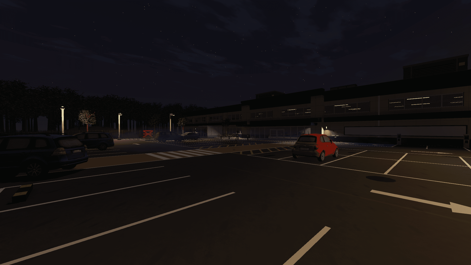 The car park at round 16, with blood moon lighting and the current ground mist