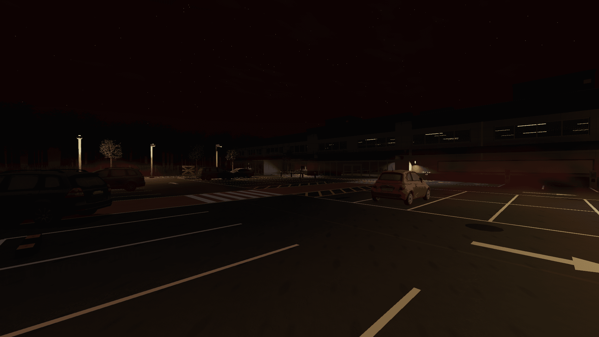 The car park at round 24, with eclipse lighting and the current ground mist