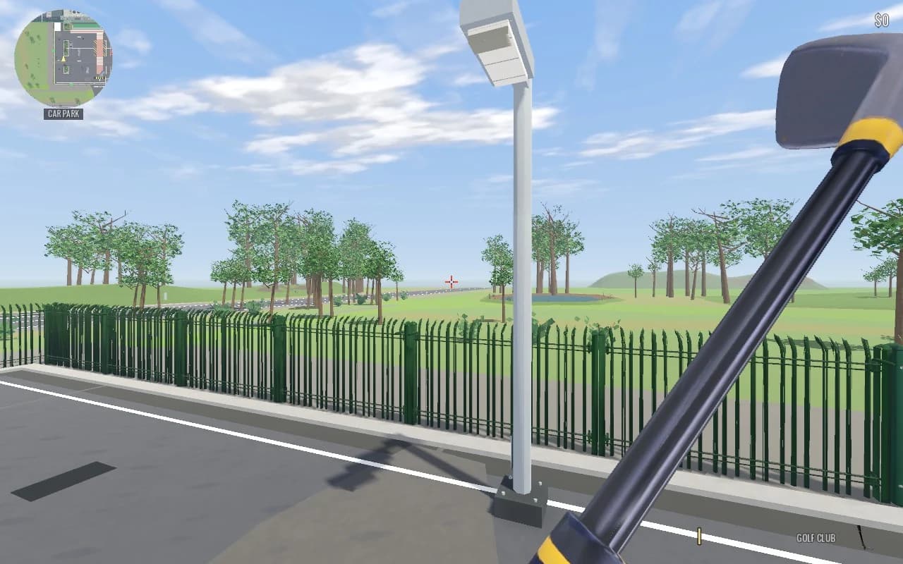 After: the matching west car park view shows an open road corridor, separated groves, a pond and hills receding beyond the fence.
