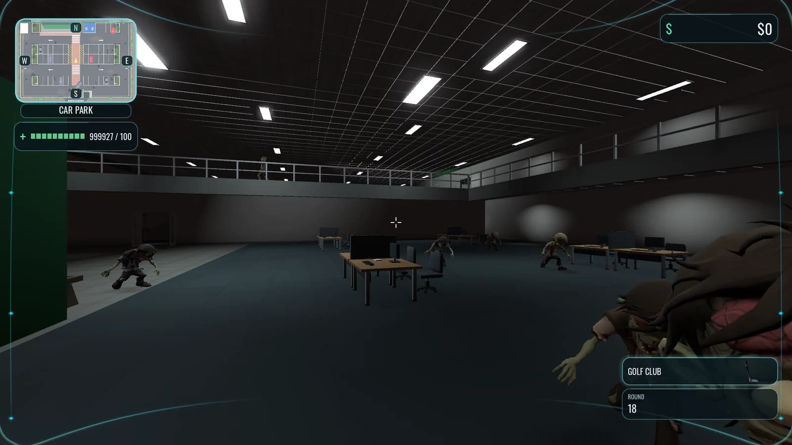 The same frozen moment in the atrium with the nearest eight lamps shadowed, as on Medium in Beta 66.