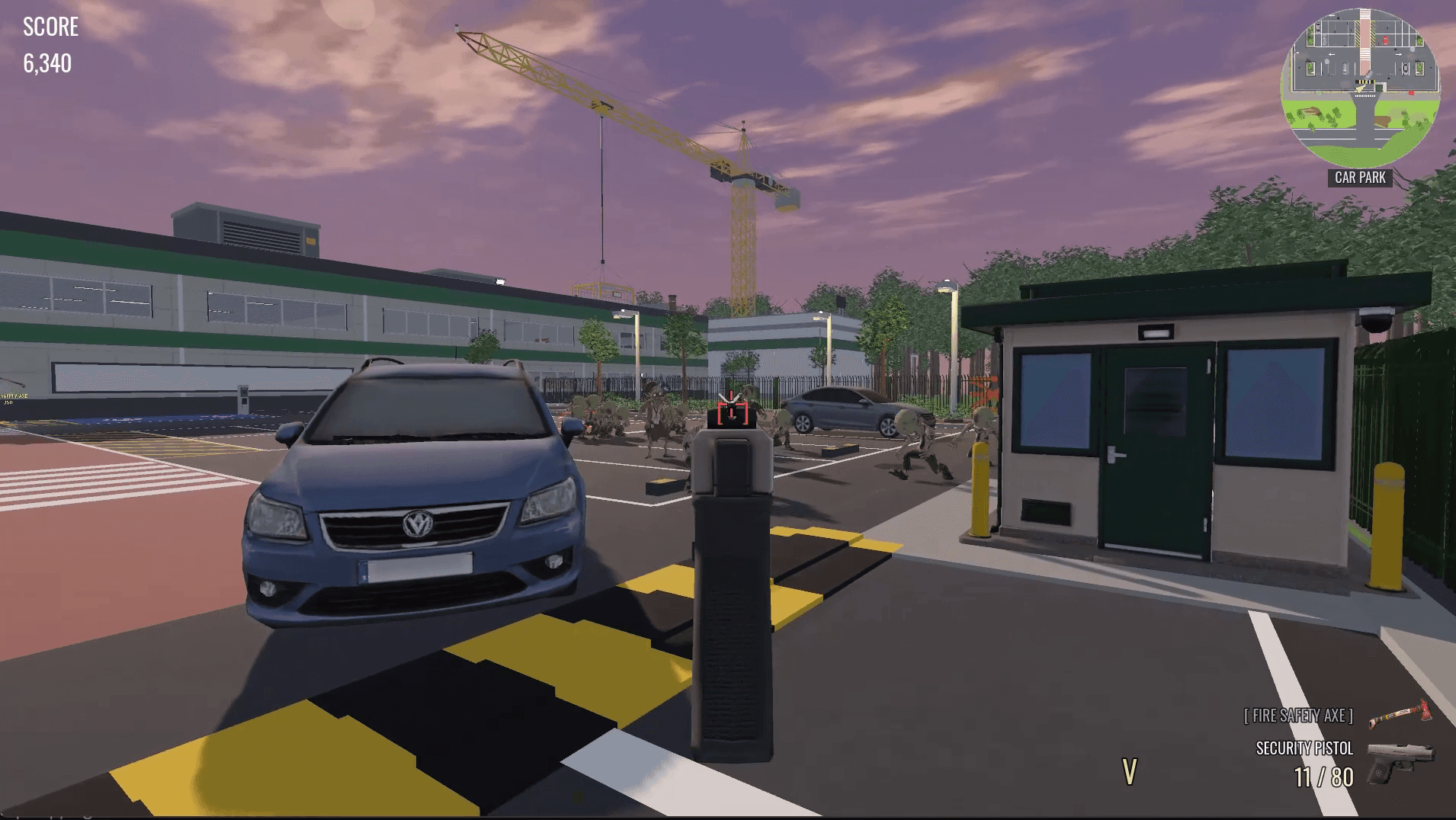 Pistol combat against the horde in the car park