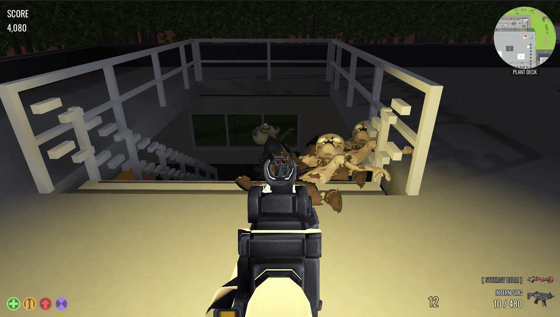 Zombies crowding the office stairwell during a match